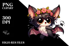 Goofy Bat with Flower Crown, PNG Product Image 2