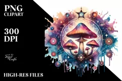 Vibrant Celestial Mushroom Watercolor PNG Product Image 2