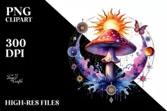 Vibrant Celestial Mushroom Watercolor PNG Product Image 2