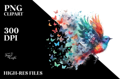 Colorful Bird Made of Grungy Butterfly Silhouettes PNG Product Image 2