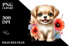 Cute Dog with Poppy | Watercolor Clipart Product Image 3
