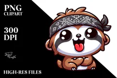 Cute Cartoon Sloth with Bandana PNG Product Image 2