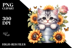 Cute Cat with Sunflower, Transparent PNG Product Image 2