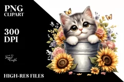 Cute Cat with Sunflower, Transparent PNG Product Image 1