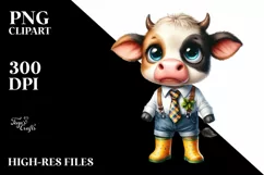 Confused Baby Cow in Rain Boots Clipart Product Image 1