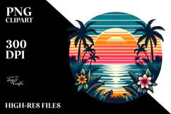 Retro Tropical Sunset, Clipart PNG Product Image 2