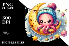 Retro Baby Octopus in Winter Clothes PNG Product Image 3