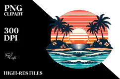 Retro Tropical Island Sunset PNG Product Image 2