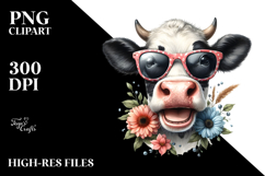 Funny Cow with Sunglasses Watercolor PNG Product Image 2