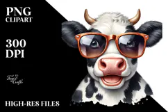 Funny Cow with Sunglasses Watercolor PNG Product Image 2