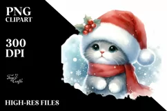 Cute Cat with Santa Hat, Summer PNG Product Image 3