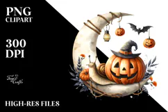 Halloween Snail on Moon, Watercolor PNG Product Image 2