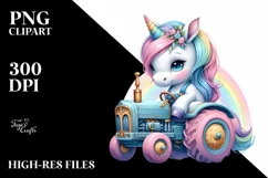Baby Unicorn with Tractor PNG Product Image 3