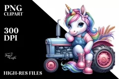 Baby Unicorn with Tractor PNG Product Image 3