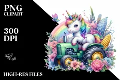 Baby Unicorn with Tractor PNG Product Image 1