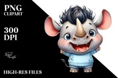 Cute Baby Rhino Standing Up Watercolor Clipart Product Image 1