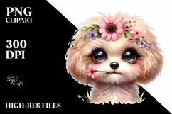 Funny Bichpoo Flower in Mouth Clipart Product Image 1