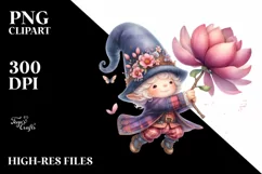Watercolor Cute Gnome Holding Large Magnolia | Sublimation Product Image 3