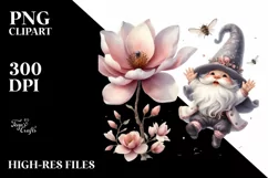 Watercolor Cute Gnome with Fancy Hat and Magnolia Product Image 1