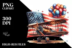 Vintage Biplane Balloons USA Flag Product Image 1