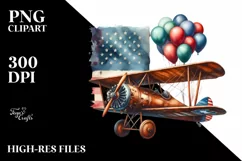 Vintage Biplane Balloons USA Flag Product Image 1