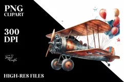 Vintage Biplane Balloons USA Flag Product Image 1