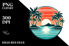 Retro Tropical Island Sunset PNG Product Image 2