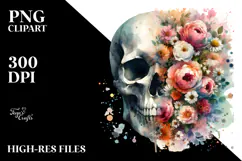 Grungy Flower Skull PNG Product Image 2