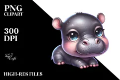 Baby Hippo Cartoon PNG Product Image 2