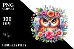 Vibrant Owl Floral Wreath Clipart Product Image 1