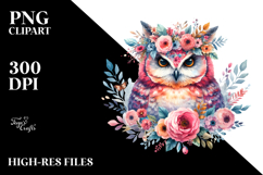Vibrant Owl Floral Wreath Clipart Product Image 2