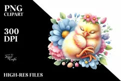 Colorful Cute Baby Chicken Sleeping in a Flower | Product Image 1