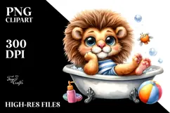 Resting Cute Baby Lion in Summer Clothes, Vibrant PNG Product Image 2