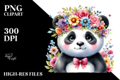 Flower Crown Decorated Cartoon Panda | Sublimation | Clipart Product Image 2