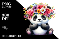 Flower Crown Decorated Cartoon Panda | Sublimation | Clipart Product Image 2