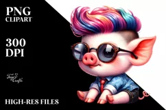 Cute Pig with Cool Haircut PNG Product Image 3