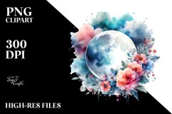 Vibrant Watercolor Abstract Moon | Sublimation | Clipart Product Image 3