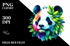 Abstract Vibrant Panda with Plant Leaves PNG Product Image 3