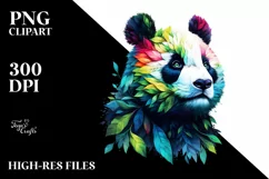 Vibrant Panda with Plant Leaves PNG Product Image 1