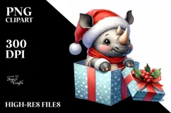 cute Watercolor Rhino with Santa Hat Product Image 3