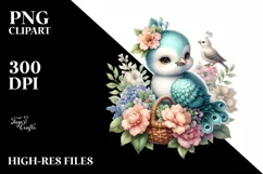baby peacock holding a flower basket | Clipart Product Image 1