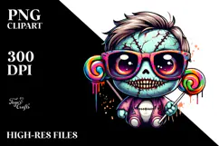 Funny Haunted Doll Wearing Sunglasses PNG Product Image 2