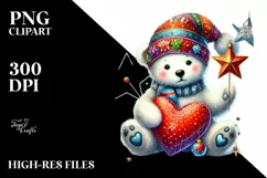 Colorful Polar Bear Holding Heart PNG Product Image 2