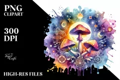 Vibrant Celestial Mushroom Watercolor PNG Product Image 2
