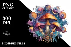 Vibrant Celestial Mushroom Watercolor PNG Product Image 2