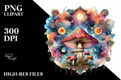 Vibrant Celestial Mushroom Watercolor PNG Product Image 2