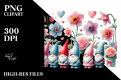 Cute Gnome with Flowers, Watercolor PNG Product Image 2