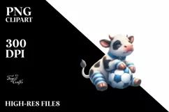 Watercolor Baby Cow Playing Rugby on Moon Product Image 1