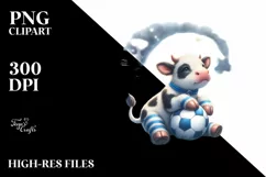 Cute Baby Cow Playing Rugby on Moon | Clipart Product Image 3