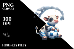 Cute Baby Cow Playing Rugby on Moon | Clipart Product Image 2
